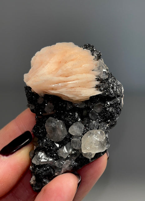 Pink Barite Flower with Cerussite and Metallic Galena