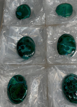 High Grade Chrysocolla with Malachite Palmstone Lot ! 6 Pieces