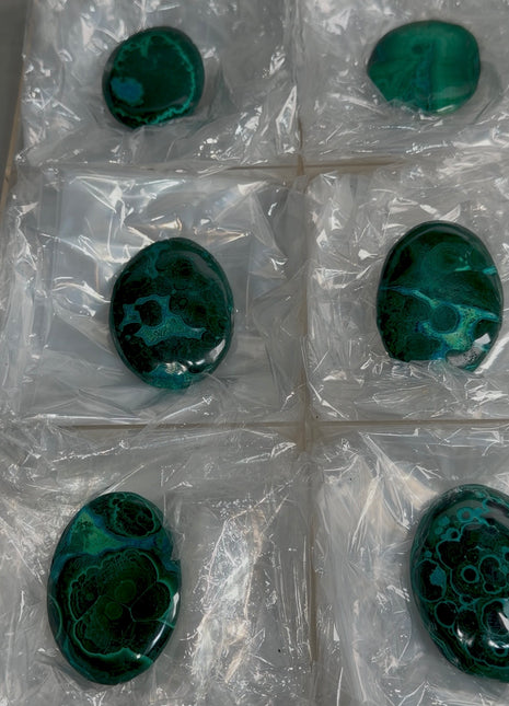 High Grade Chrysocolla with Malachite Palmstone Lot ! 6 Pieces