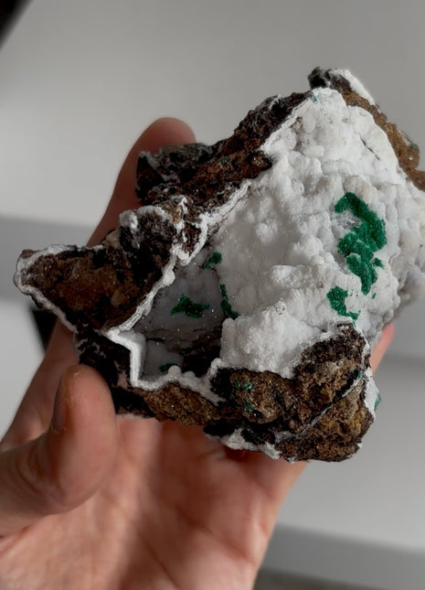 Magical ! Snow Chalcedony with Malachite Geode