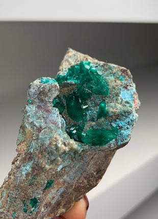 Lustrous Green Dioptase with Blue Shattuckite