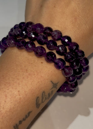 3 Pieces ! Amethyst Faceted Bracelets Lot