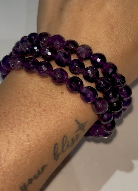 3 Pieces ! Amethyst Faceted Bracelets Lot