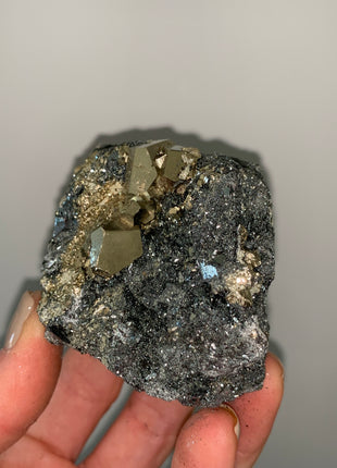 Pentadodecahedral Pyrite with Sparkly Hematite - Elba Island, Italy