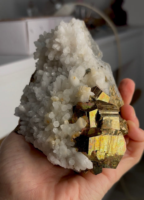 Iridescent Pyrite with Quartz Collection # 672