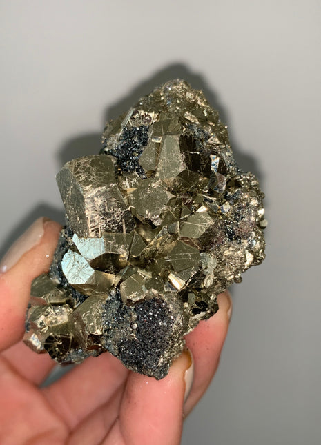 Pentadodecahedral Pyrite with Sparkly Hematite - Elba Island, Italy