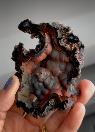 Silvery ! Red Fox Agate Geode from Argentina PM1539