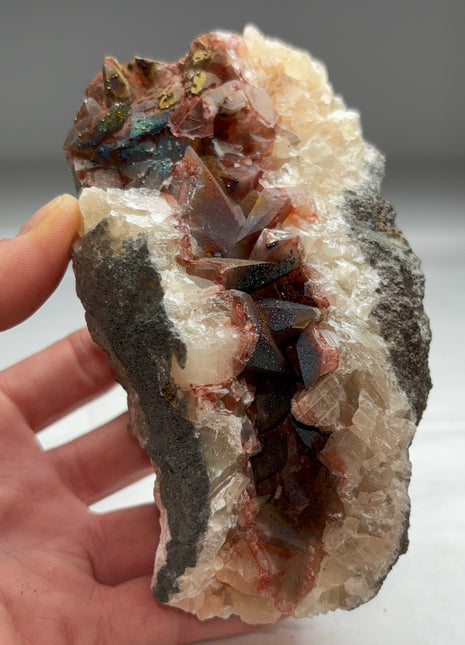 New find ! Iridescent Calcite with Chalcopyrite Geode from Moldova