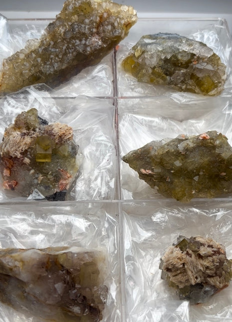 6 Pieces ! Yellow Blue Fluorite with Quartz lot