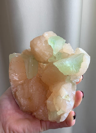 Juicy Green Apophyllite with Pink Stilbite Flowers