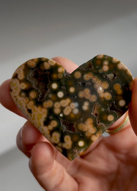 Pink Orbicular Ocean Jasper Heart