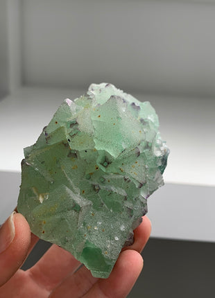 Icy Green Octahedral Fluorite with Quartz