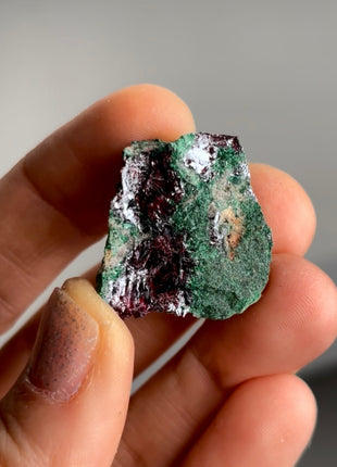 Red Cuprite with Fibrous Green Malachite