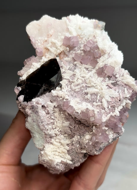 Pink Apatite with Morion Quartz
