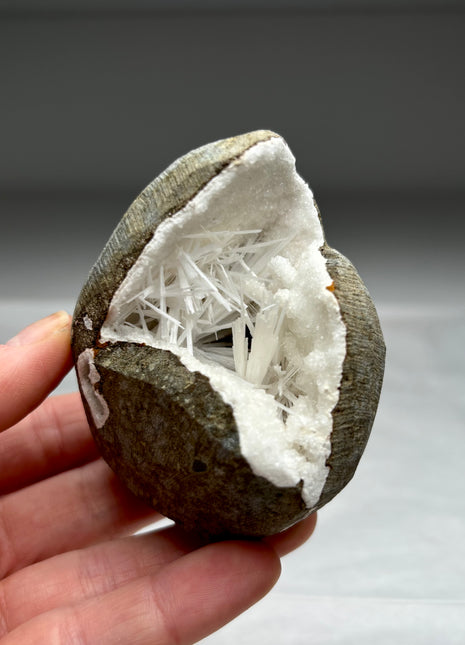 Scolecite Geode with Druzy Quartz
