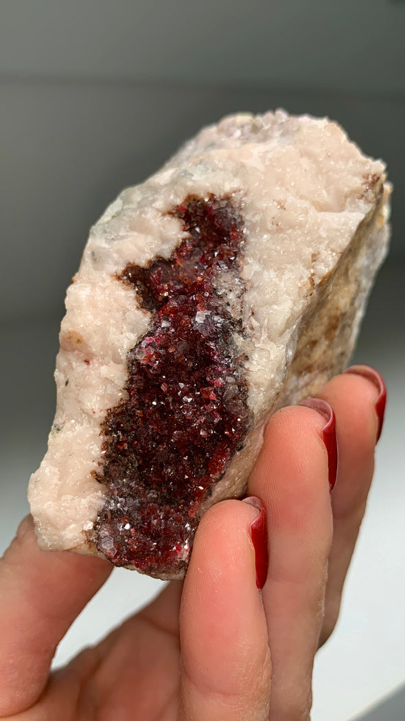 Amazing ! Red Roselite with Pink Calcite Geode - From Agoudal mine