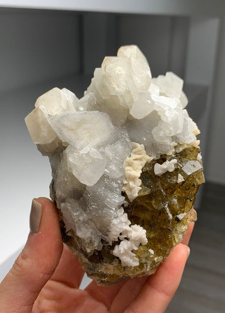 Yellow Fluorite with White Calcite, Dolomite and Chalcopyrite - From Spain