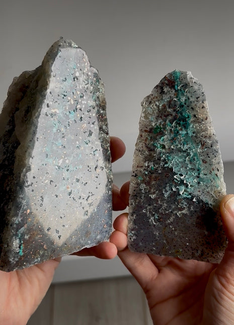 Stunning  ! Blue Chrysocolla with Native Copper and Chalcedony Pair