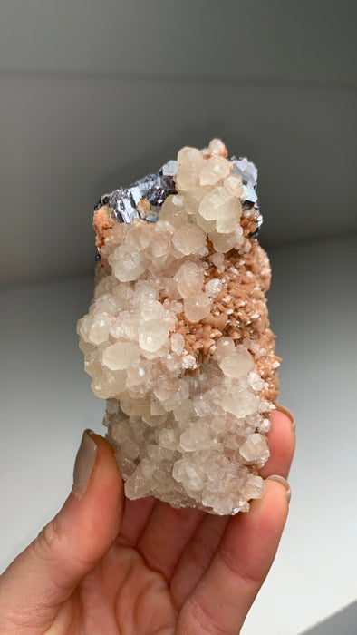Rare Pink Rhodocrosite with Calcite and Galena - From Trepca mine