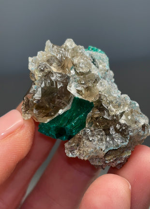 Green Dioptase with Smoky Quartz