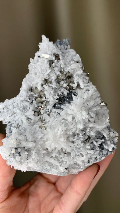 White Quartz with Black Sphalerite and Shiny Pyrite  - Trepca mine