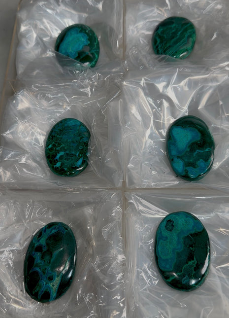 High Grade Chrysocolla with Malachite Palmstone Lot ! 6 Pieces