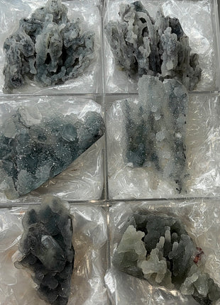 6 Pieces ! Druzy Blue Chalcedony with Apophyllite Lot