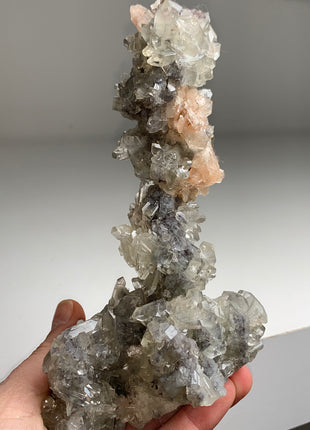 Wow ! Blue Chalcedony Stalactite with Gemmy Apophyllite and Pink Stilbite