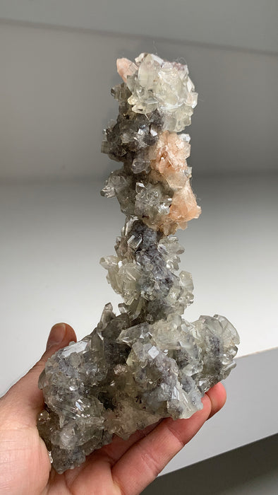 Wow ! Blue Chalcedony Stalactite with Gemmy Apophyllite and Pink Stilbite