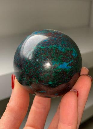 Bright Blue Chrysocolla with Red Cuprite and Green Malachite 58 mm Sphere