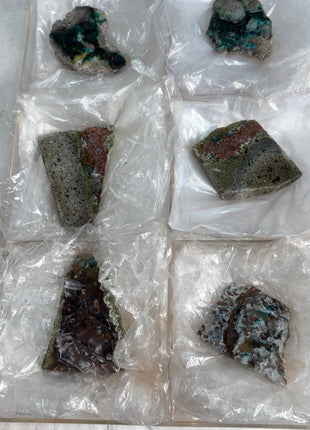 6 Pieces ! Copper Ore with Blue Chrysocolla and Chalcedony Slabs Lot