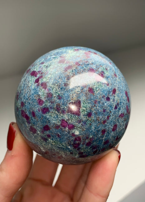 Ruby with Gorgeous Blue Kyanite, Green Fuchsite 61 mm Sphere