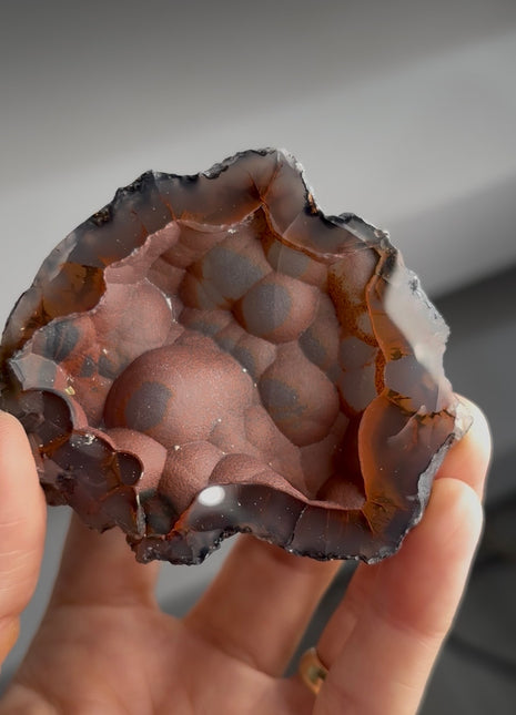Silvery ! Red Fox Agate Geode from Argentina PM1548