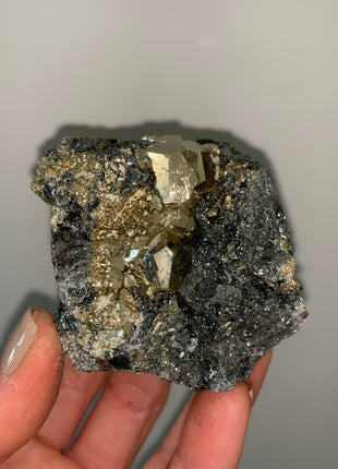 Pentadodecahedral Pyrite with Sparkly Hematite - Elba Island, Italy