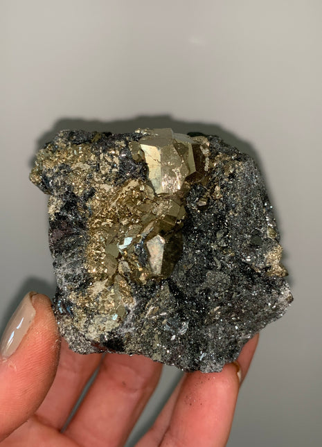 Pentadodecahedral Pyrite with Sparkly Hematite - Elba Island, Italy