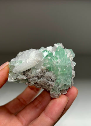 Green Apophyllite with Stilbite, Chalcedony