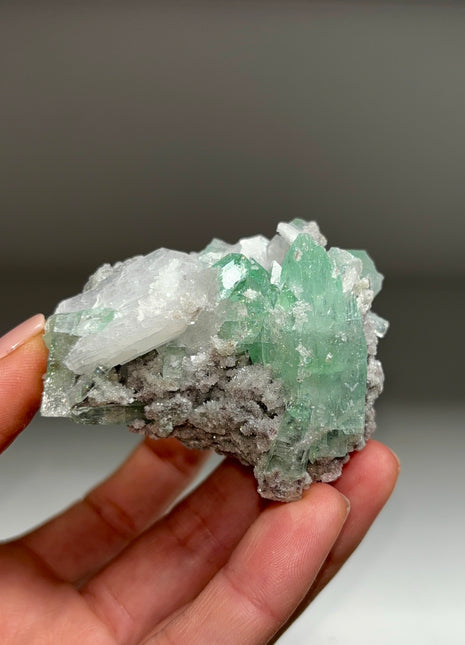 Green Apophyllite with Stilbite, Chalcedony