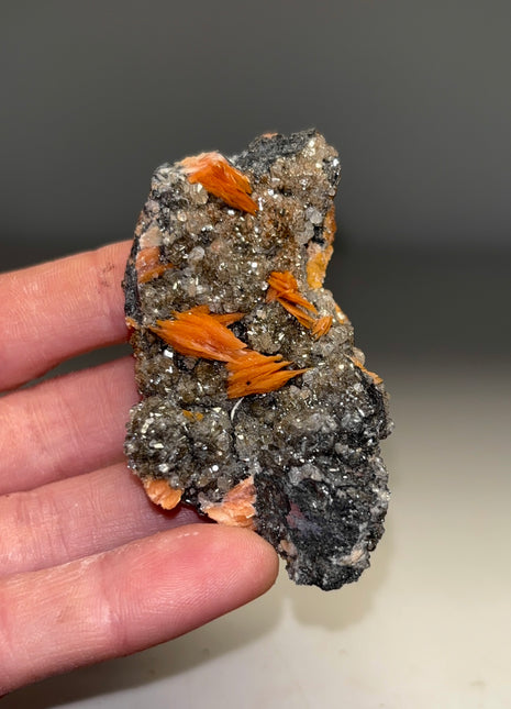 Orange Barite Flowers with Cerussite and Galena