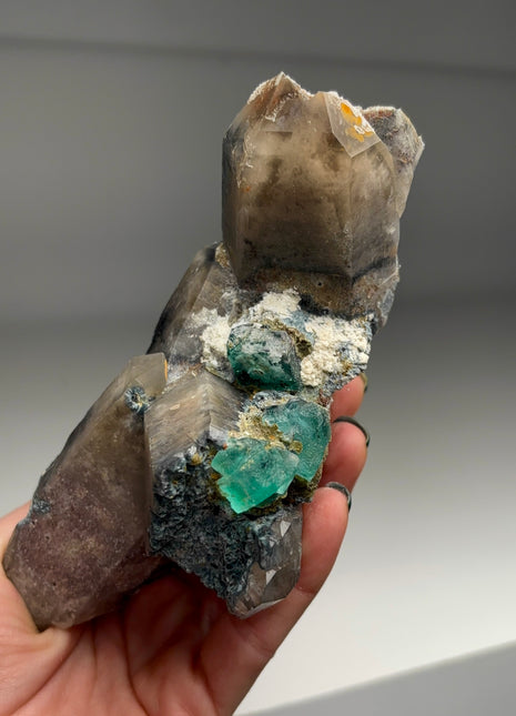 Green Fluorite with Smoky Quartz from Namibia