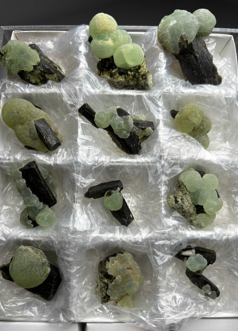 12 Pieces ! High Grade Apple Green Prehnite with Epidote Lot - From Mali