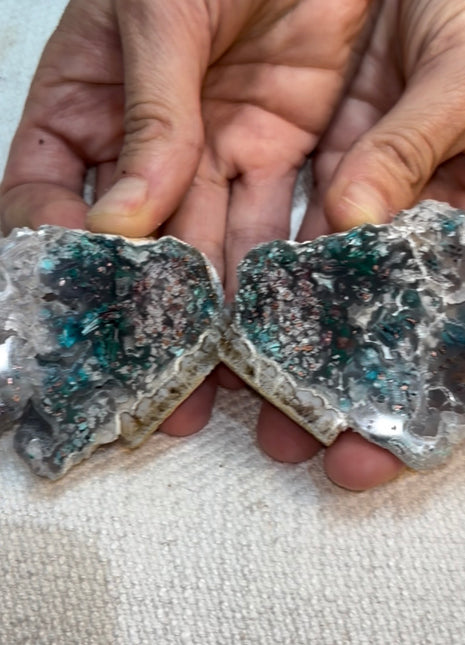Stunning  ! Blue Chrysocolla with Native Copper and Chalcedony Pair