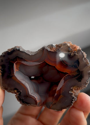 Silvery ! Red Fox Agate Geode from Argentina PM1546