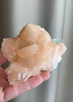 Green Apophyllite with Pink Stilbite Flower