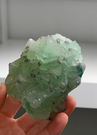 Icy Green Octahedral Fluorite with Quartz