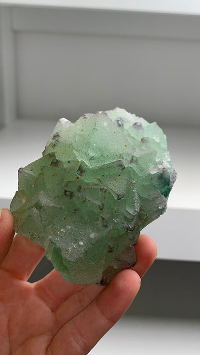 Icy Green Octahedral Fluorite with Quartz