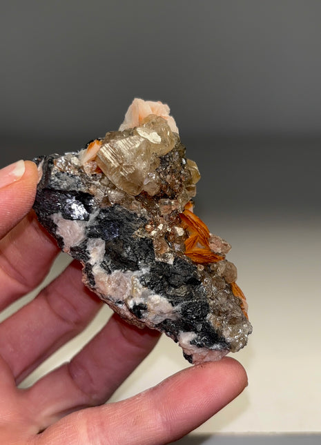 Cerussite with Orange Barite and Galena