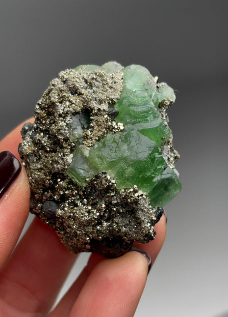 Vivid Green Fluorite with Pyrite from Peru