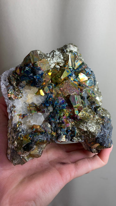 Rare ! Rainbow Pyrite, Chalcopyrite with Quartz - From Indonesia