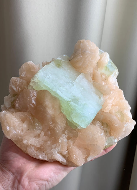 Beautiful Green Apophyllite with Pink Stilbite Flower