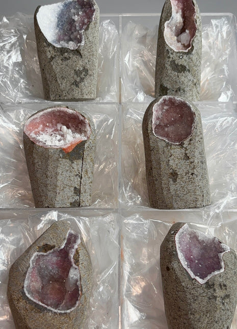 6 Piece Lot !  Druzy Pinkish Chalcedony Geodes